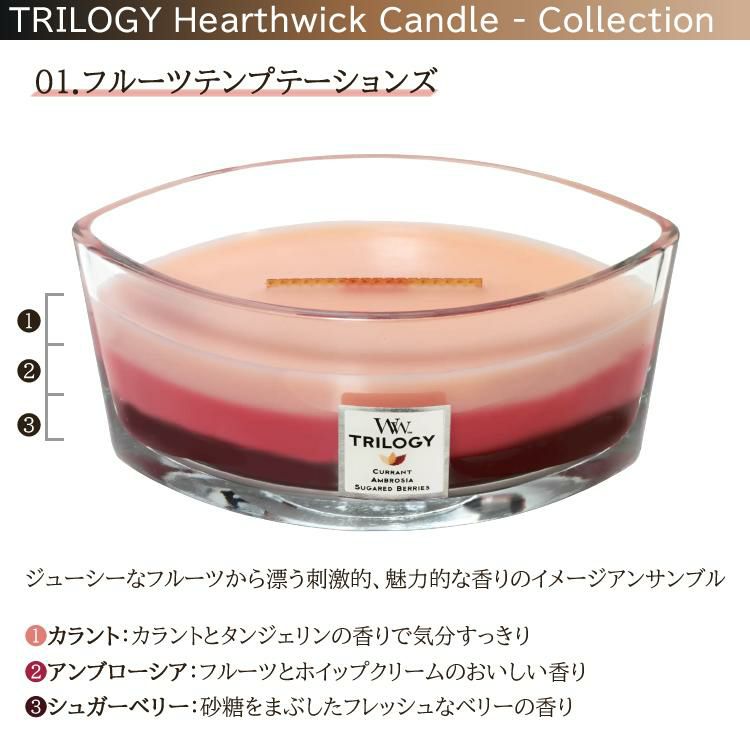 正規品 音・色・香りのハーモニー WoodWick TRILOGY ウッドウィック トリロジーハースウィックL 8種類の香り カメヤマキャンドル アロマ キャンドル フレグランス 癒し ギフト プレゼント