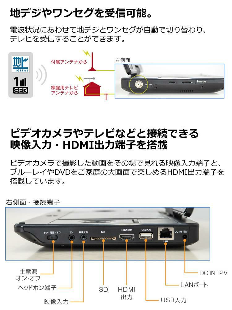 TV機能付き】ポータブル ブルーレイ プレイヤー 11.6インチ DVD 