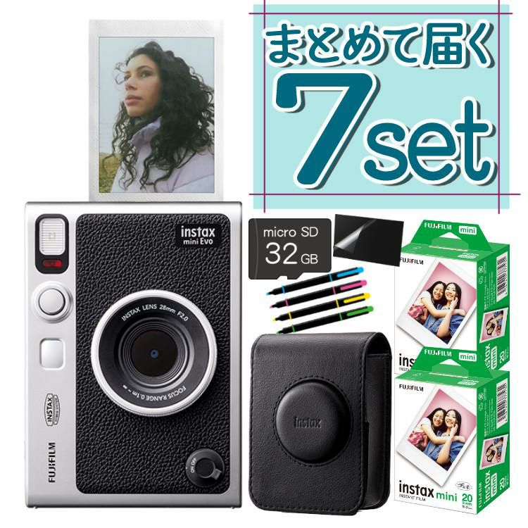 富士フイルム チェキ instax mini Evo ブラック インスタックスミニ ハイブリット インスタントカメラ 7点セット | ホームショッピング