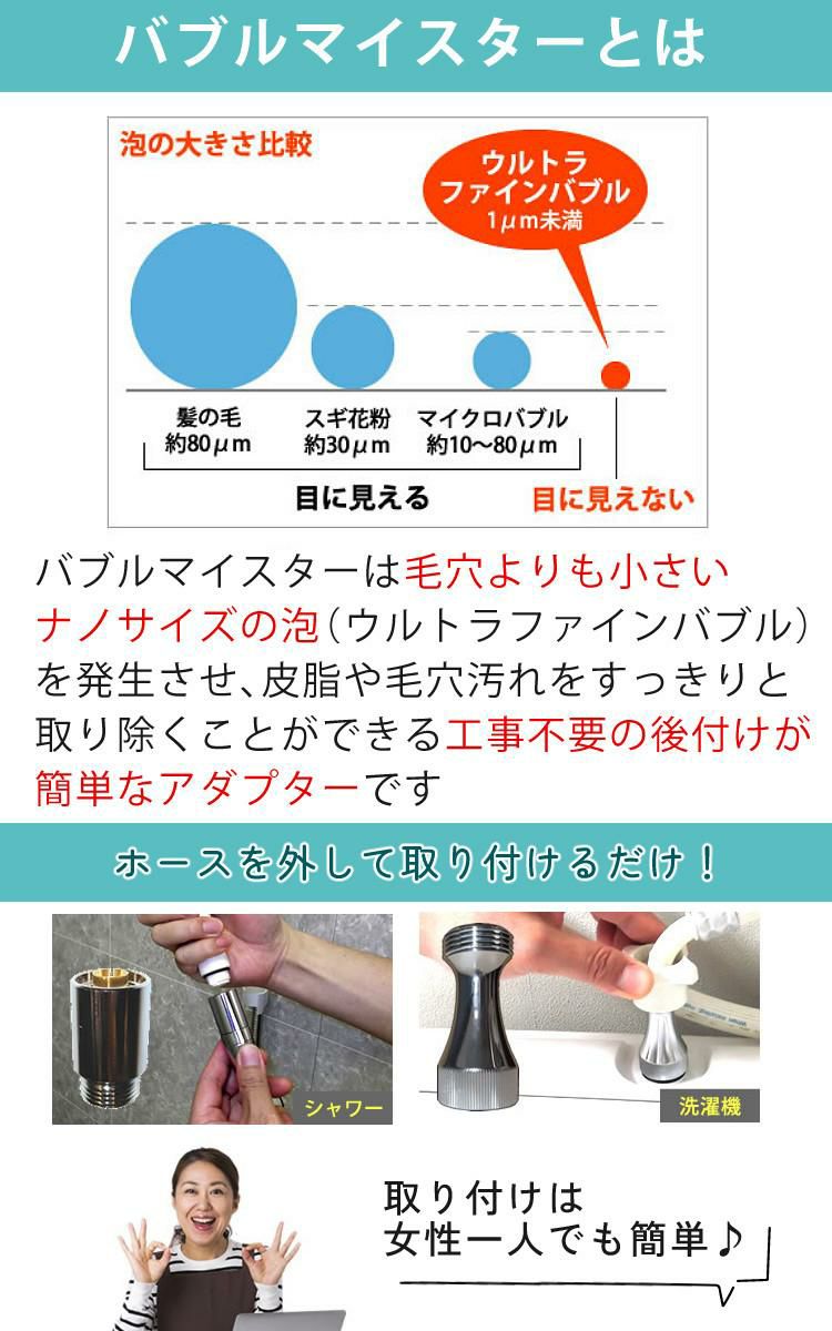 シャワー用＆洗濯機用セット バブルマイスター ウルトラファインバブル発生装置 富士計器 泡発生装置 皮脂汚れ 加齢臭 対策 風呂