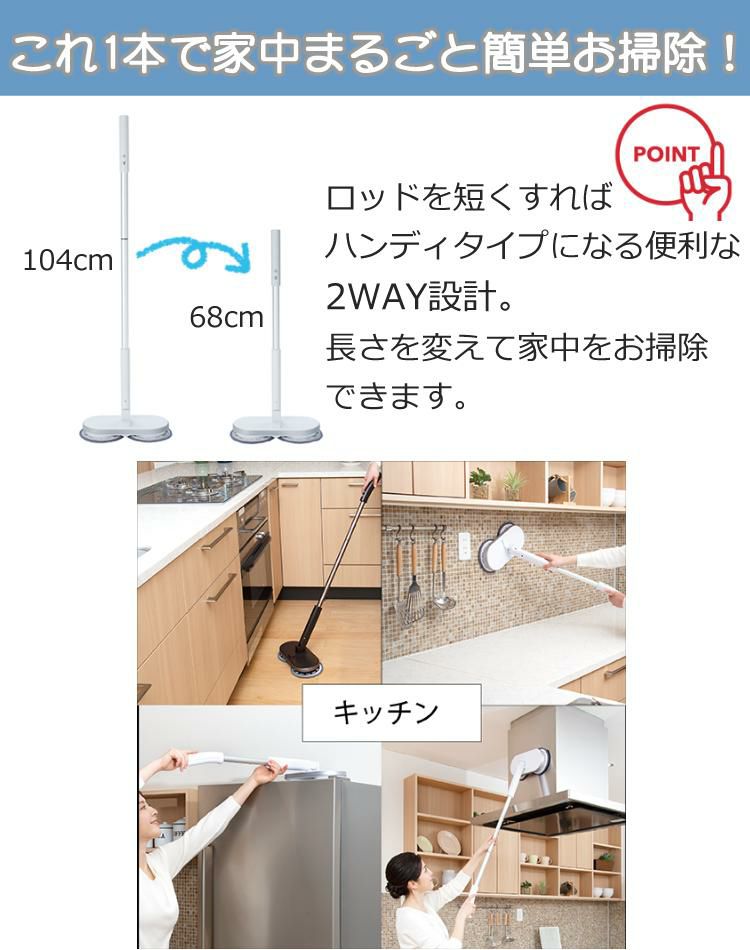 正規品 ネオプラス 回転モップ 電動 ZJ-MA21-WH 室内用替えパッド4枚セット ホワイト CCP