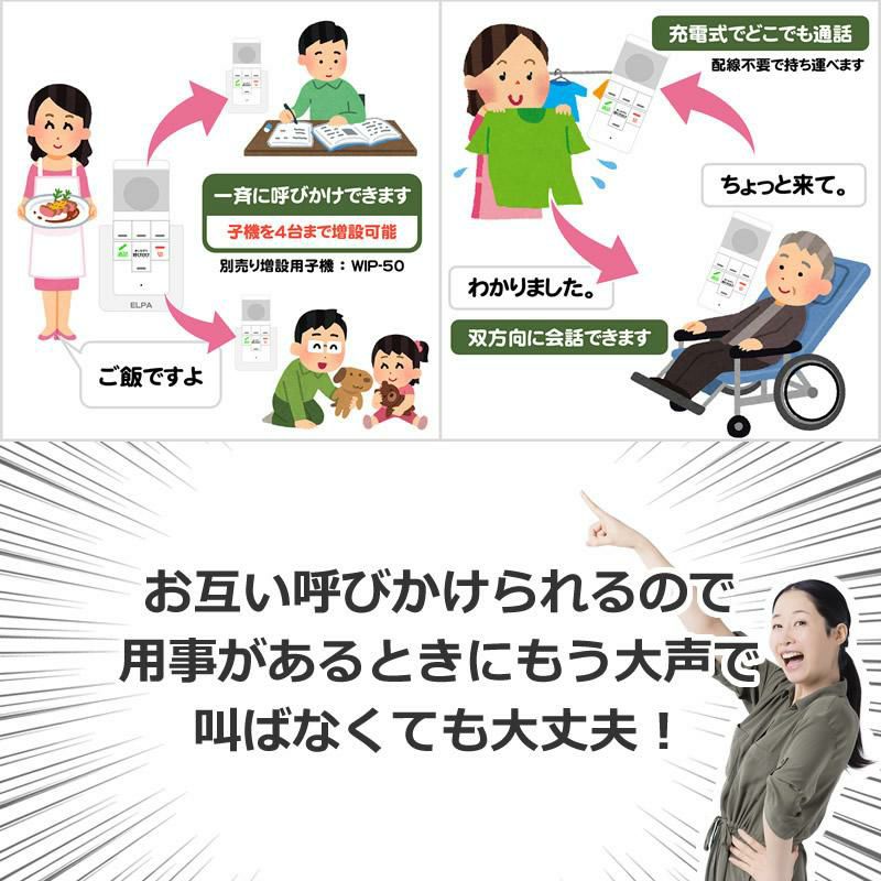 エルパ ELPA DECTワイヤレスインターホン ワイヤレス インターフォン WIP-5150SET WIP5150SET  カンタン通話 呼びかけ 呼び出し 室内 屋内 会話 お話し 応答
