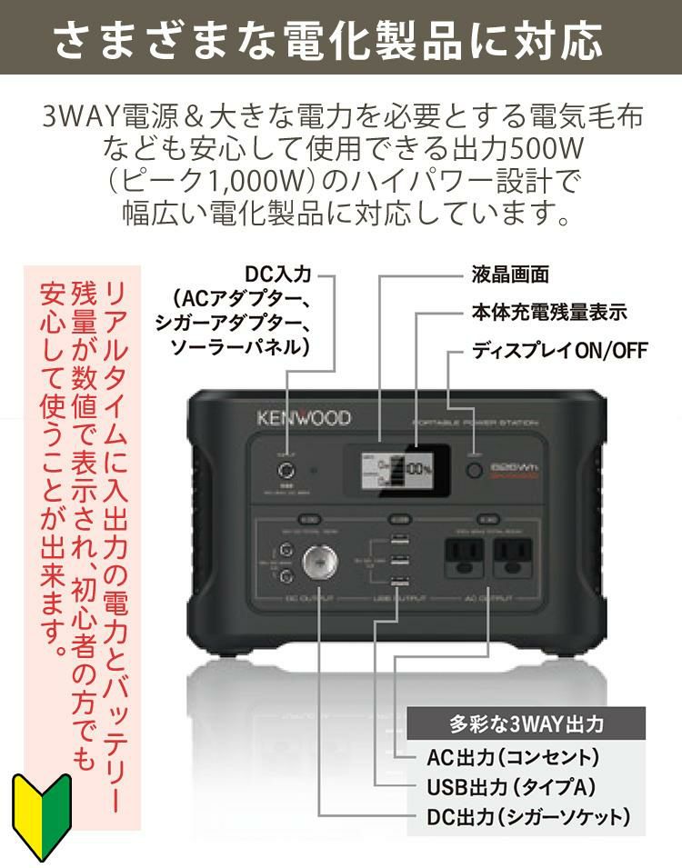 防災製品推奨品 ケンウッド BN-RK600-B ポータブル電源 KENWOOD ポータブルバッテリー 充電池 非常用 防災用 地震 停電 防災グッズ ポタ電 車中泊 キャンプ ブラック BN-RB62-C同等品  ラッピング不可