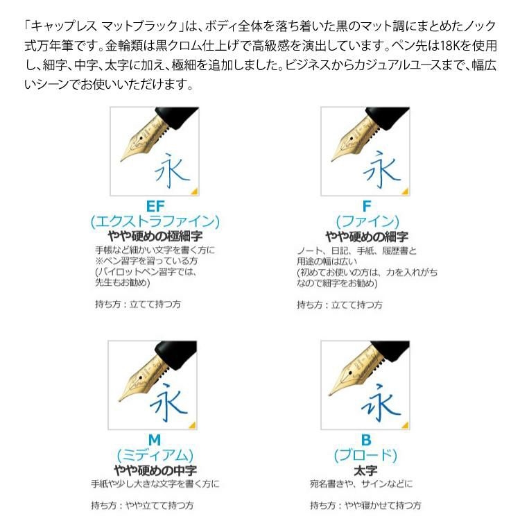 コンバーター＆ひとことメモ 縦型 セット  万年筆 パイロット キャップレス ブラックマット 極細 細字 中字 太字 FC-18SR