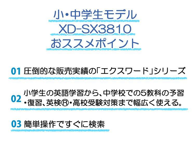 カシオ 電子辞書 EX-word エクスワード XD-SX3810 小中学校モデル 辞書ケース＆保護フィルム＆クロス4点セット