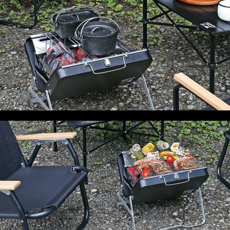 キャプテンスタッグ CSブラックラベルV型 ファイアグリルワイド ＆ ホットサンドトースター ＆ BBQ ウッドグリップトング 35cm   焚火台 ＆ ホットサンドメーカー  3点セット  UG-77＆UG-3005＆UG-3228  CAPTAINSTAG ラッピング不可