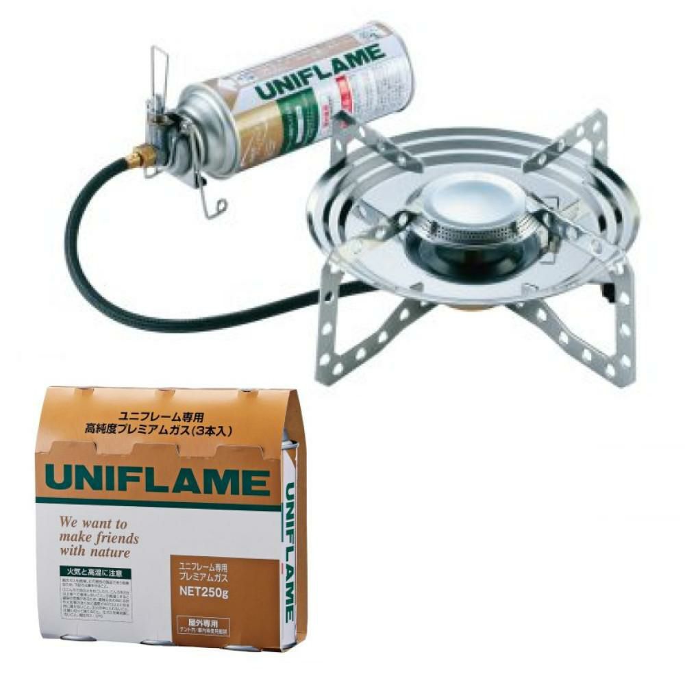 UNIFLAME ユニフレーム US-D2 テーブルトップバーナー＆プレミアムガス 3本  2点セット 610107＆650042  ラッピング不可