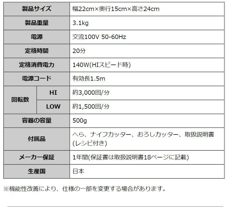 日本製  山本電気 フードプロセッサー あじのさと Y-2400W ホワイト スピード2段階切替 刃2種類 パワフル 静音 シンプル 簡単操作  ラッピング不可