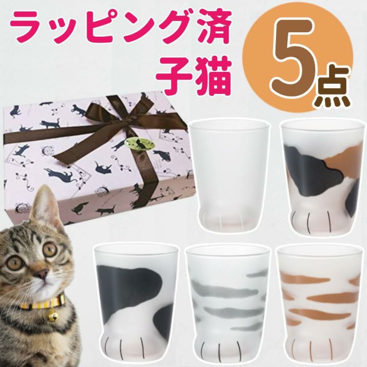 アデリア ここねこ coconeco 子猫 グラス 230ml ミケ トラ ブチ ムジ サバトラ 5点セット 猫柄ラッピング済   熨斗対応不可