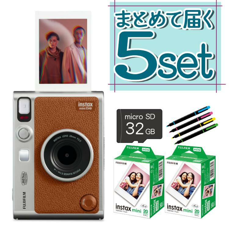 富士フイルム チェキ instax mini Evo ブラウン ハイブリッドインスタントカメラ 5点セット