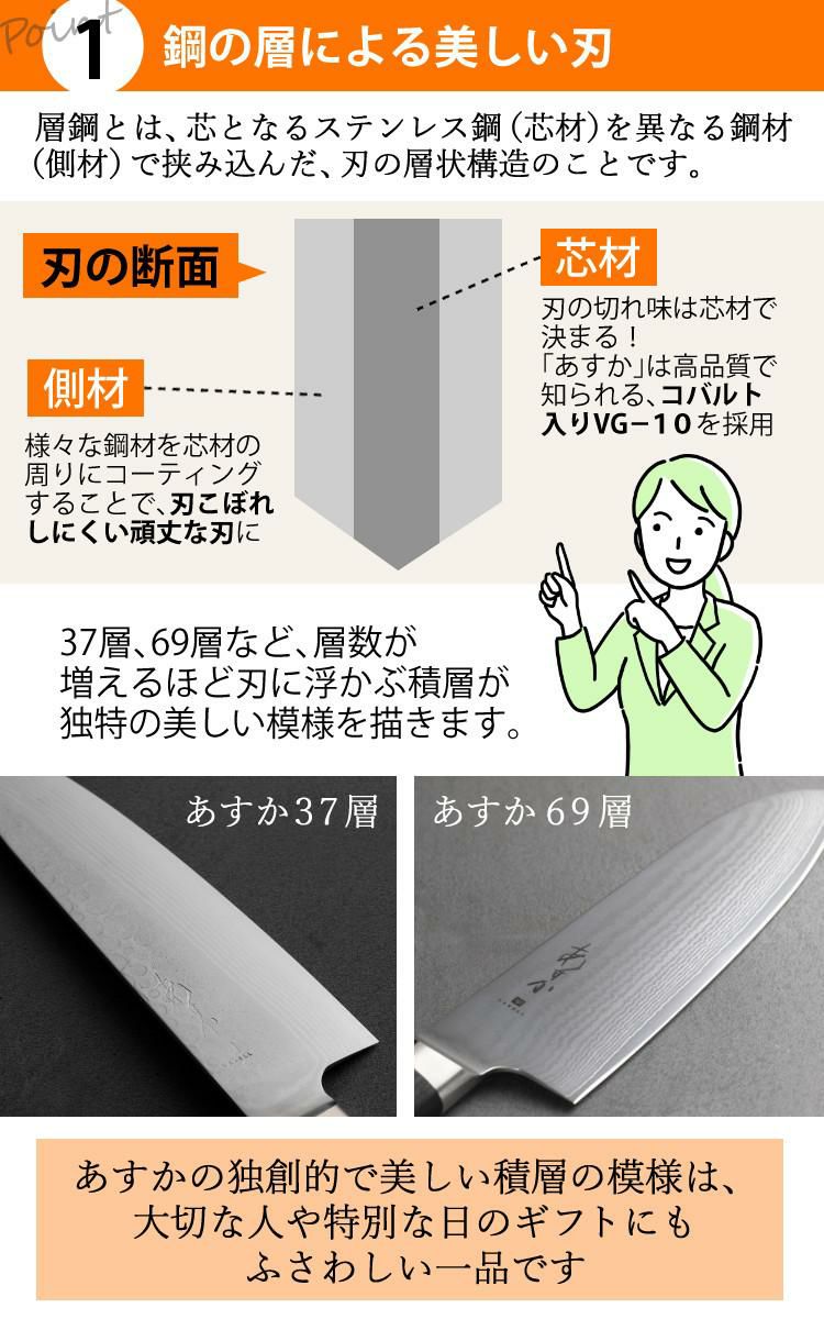 レビューで北海道米プレゼント！ ヤクセル あすか 3層鋼 31281 三徳包丁 176mm 包丁