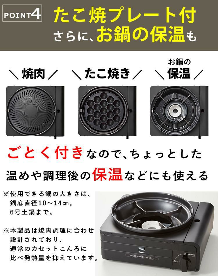 イワタニ カセットフー マルチスモークレス グリル CB-MSG-1 ＆ 焼肉トング ＆ たこ焼きピック ＆ スポンジ パックスナチュロン セット