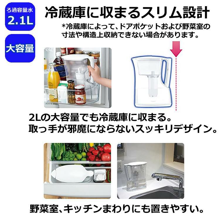 カートリッジ2個付  浄水器 東レ トレビーノ ポット型浄水器 高除去タイプ 2.1L PT304SV & ポット型浄水器用 カートリッジ2個セット PTC.SV2J