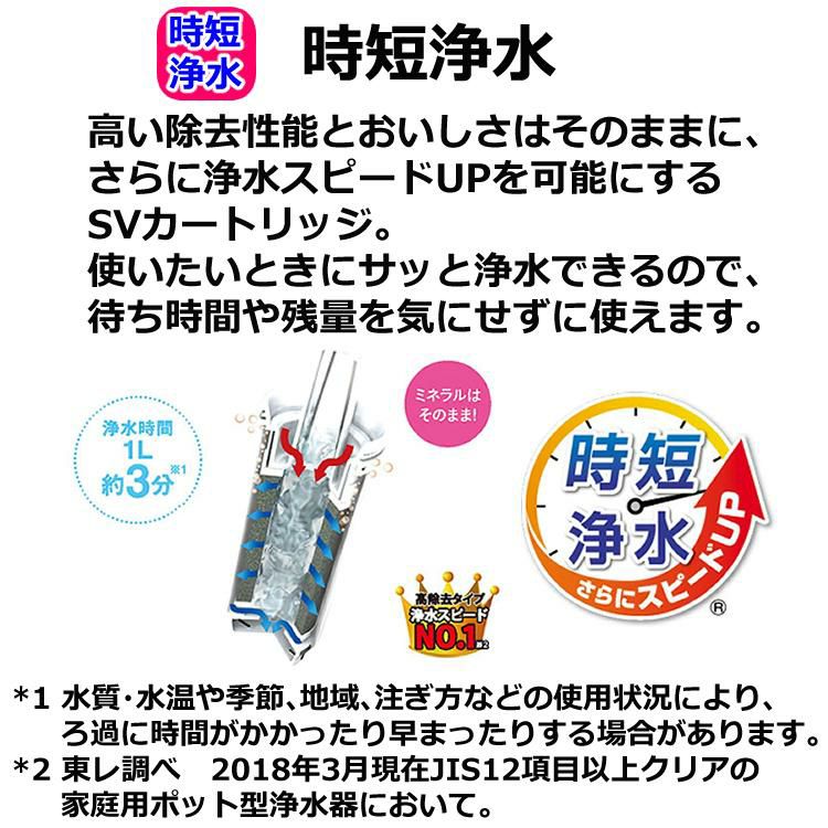 カートリッジ2個付  浄水器 東レ トレビーノ ポット型浄水器 高除去タイプ 本体 1.2L PT502SV & ポット型浄水器用 高除去タイプ カートリッジ2個セット PTC.SV2J 時短浄水 ヨコ置き 横置き 浄水ポット