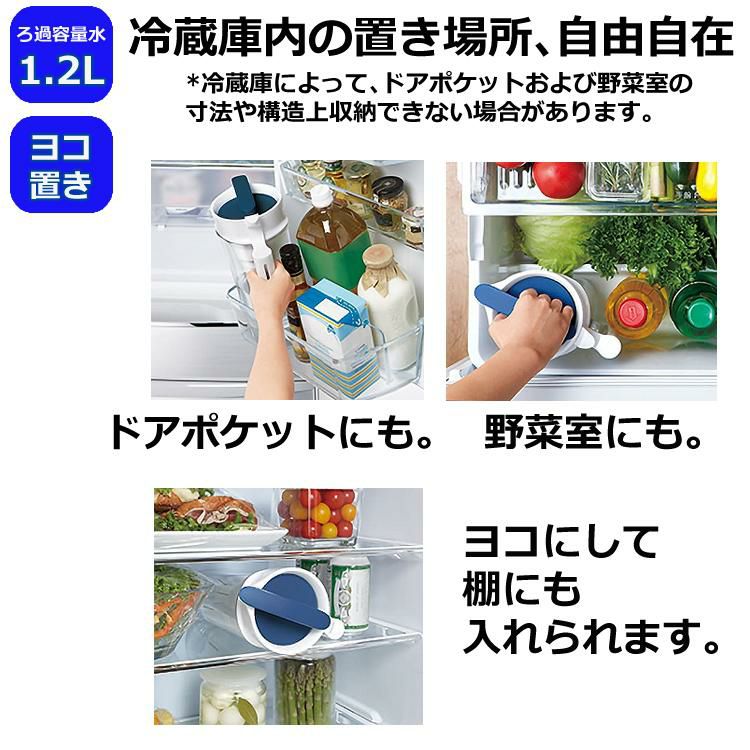 カートリッジ2個付  浄水器 東レ トレビーノ ポット型浄水器 高除去タイプ 本体 1.2L PT502SV & ポット型浄水器用 高除去タイプ カートリッジ2個セット PTC.SV2J 時短浄水 ヨコ置き 横置き 浄水ポット