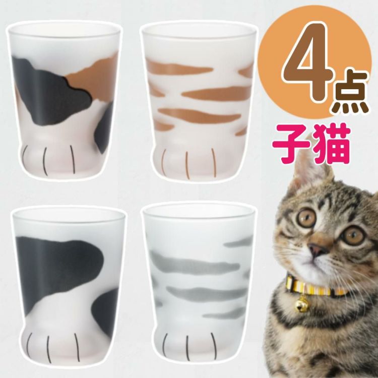 アデリア ここねこ coconeco 子猫 グラス 230ml ミケ トラ ブチ サバトラ 4点セット 食洗機不可  ラッピング不可  熨斗対応不可