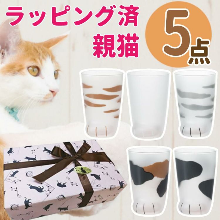 アデリア ここねこ coconeco 親猫 グラス 300ml ミケ トラ ブチ ムジ サバトラ 5点セット 猫柄ラッピング済み  熨斗対応不可