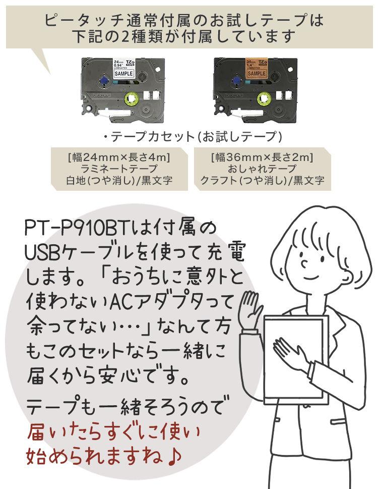 ブラザー PT-P910BT ピータッチキューブ/純正テープ Tze-231＆TZe-251 /アダプタ スマホ シール テープ  5点セット