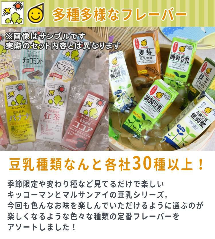 キッコーマン マルサン 豆乳 飲料 200ml 45種セット ホームショッピング味海苔付 レビュー特典 ラッピング不可  熨斗対応不可