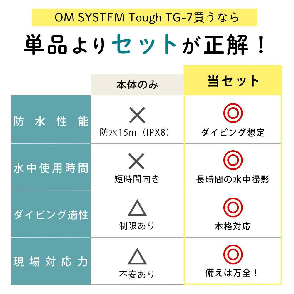 OM SYSTEM Tough TG-7 デジタルカメラ ブラック レッド 防水プロテクター他 6点セット
