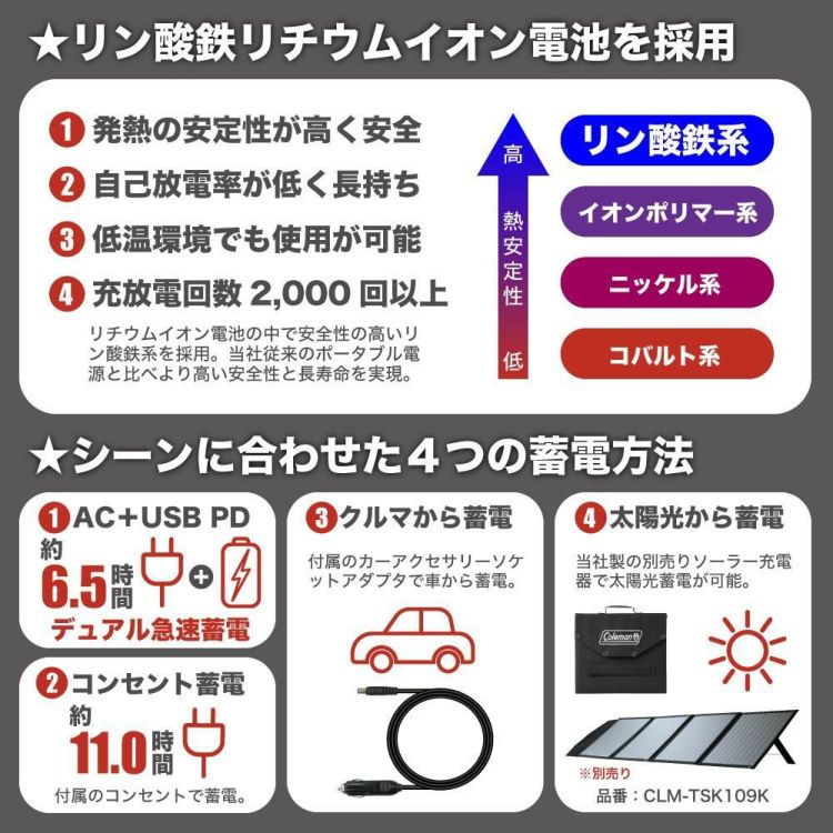 大容量1400W コールマン ポータブル電源 CLM-TL119K アウトドア キャンプ 車中泊 多目的 バッテリー 停電対策 防災 ポタ電 ラッピング不可
