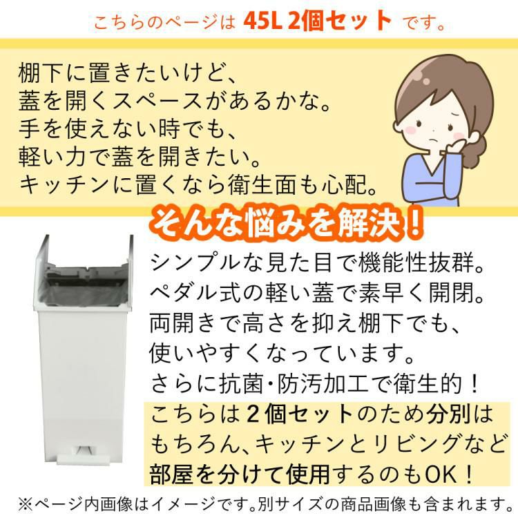 リス ソロウ ペダルオープンツイン 45L  ホワイト/ブラック/ホワイト＆ブラック   ゴミ箱 ふた付き 2個セット ラッピング不可