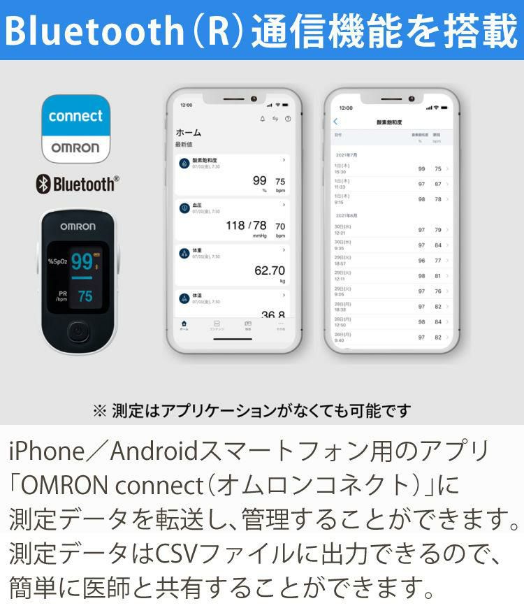 ＼レビューで北海道米プレゼント／ オムロン パルスオキシメーター HPO-200T3 Bluetooth対応 ＋ 電池 ＋ クロス 3点セット