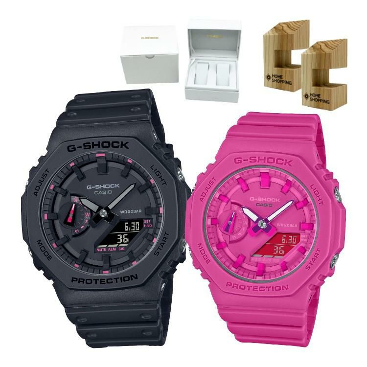 カシオ CASIO  GA-2100P-1AJR・GMA-S2100P-4AJR  PINK クオーツ ペアウォッチ 専用ペア箱入り・木製時計スタンド付