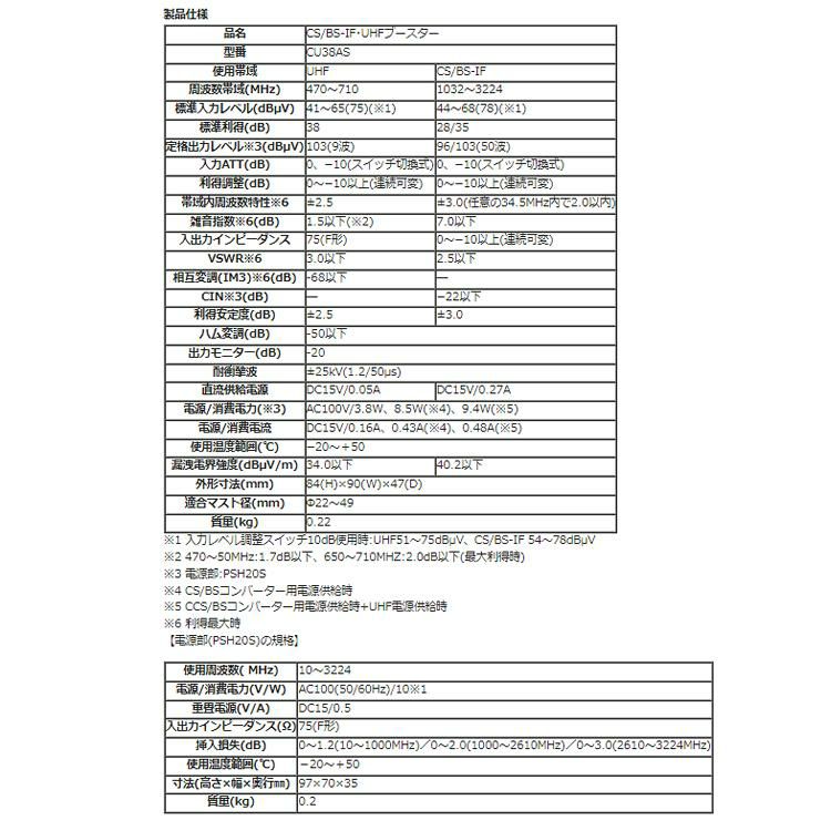 即日出荷 DXアンテナ CU38AS 高性能 CS/BS-IF・UHFブースター 4K 8K対応  ラッピング不可