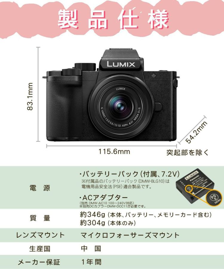 Panasonic パナソニック ミラーレス一眼カメラ LUMIX DC-G100DK-K ルミックス 標準ズームレンズキット