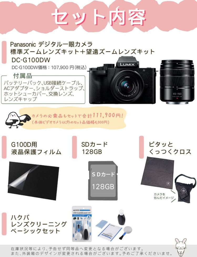 SD・クロス等5点セット  パナソニック ミラーレス一眼カメラ LUMIX DC-G100DW-K ダブルズームキット ラッピング不可