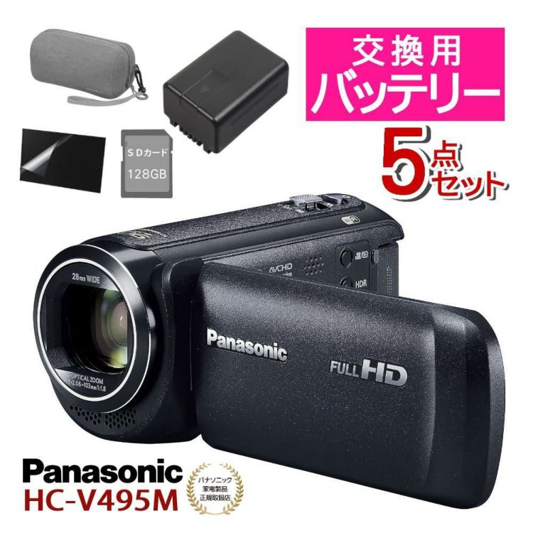 替えバッテリー・ポーチ等5点セット Panasonic パナソニック デジタルハイビジョンビデオカメラ HC-V495M