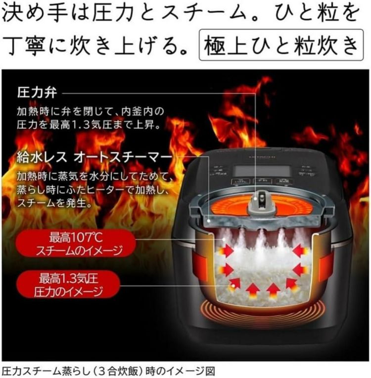 日立  IH炊飯ジャー 圧力＆スチーム ふっくら御膳 5.5合炊き RZ-W100EM K  漆黒 ラッピング不可