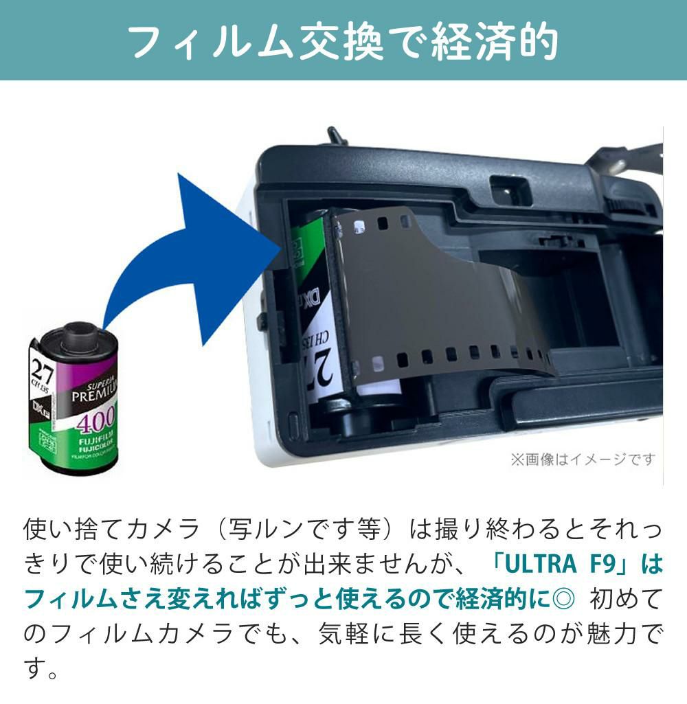 KODAK  コダック  フィルムカメラ インスタントカメラ ULTRA F9 ブラックイエロー シンプル フラッシュ内蔵 屋外 室内 単4電池電源 かんたん お洒落 オシャレ