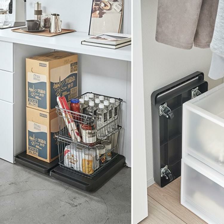 山崎実業 YAMAZAKI  532 台車 タワー tower ブラック/ホワイト  シンプル 押し入れ収納 整理 取っ手付き 耐荷重 約100kg ラッピング不可