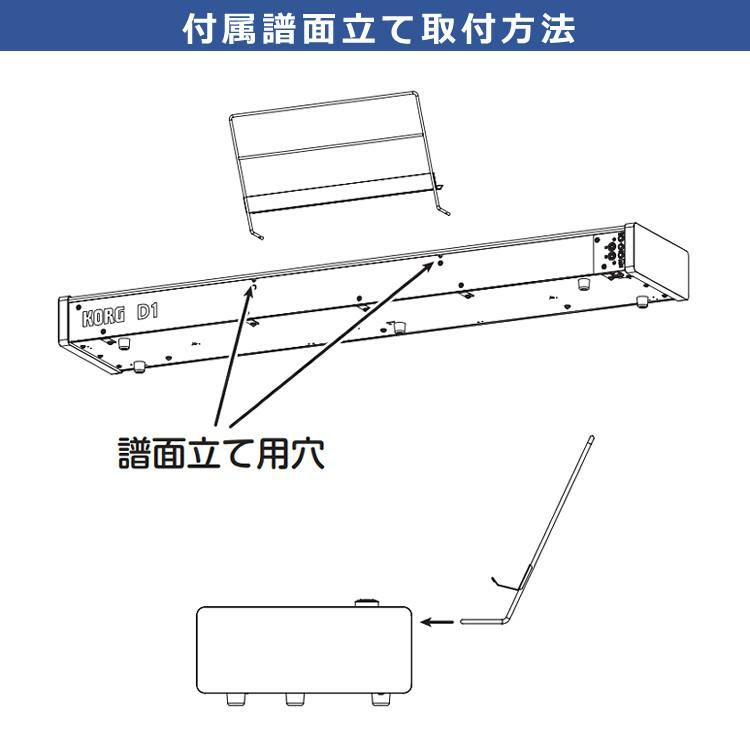 コルグ KORG 電子ピアノ88鍵 D1 WH ホワイト 白 スピーカーレス 30種類のサウンド 譜面立て ＆ ペダル ＆ ヘッドフォン付属 ラッピング不可