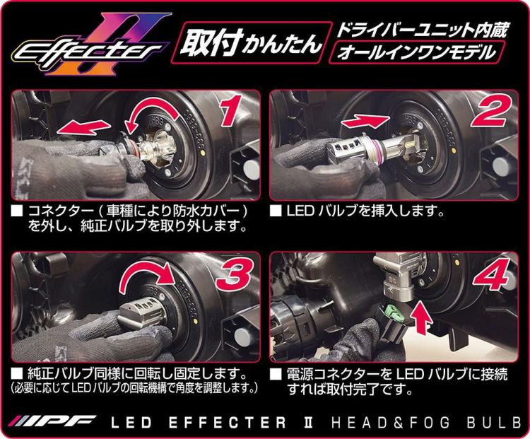 IPF LEDライト LEDヘッドランプバルブ エフェクター2 HIR2 6500K 4200lm 車検対応 E3R1HFB  ラッピング不可