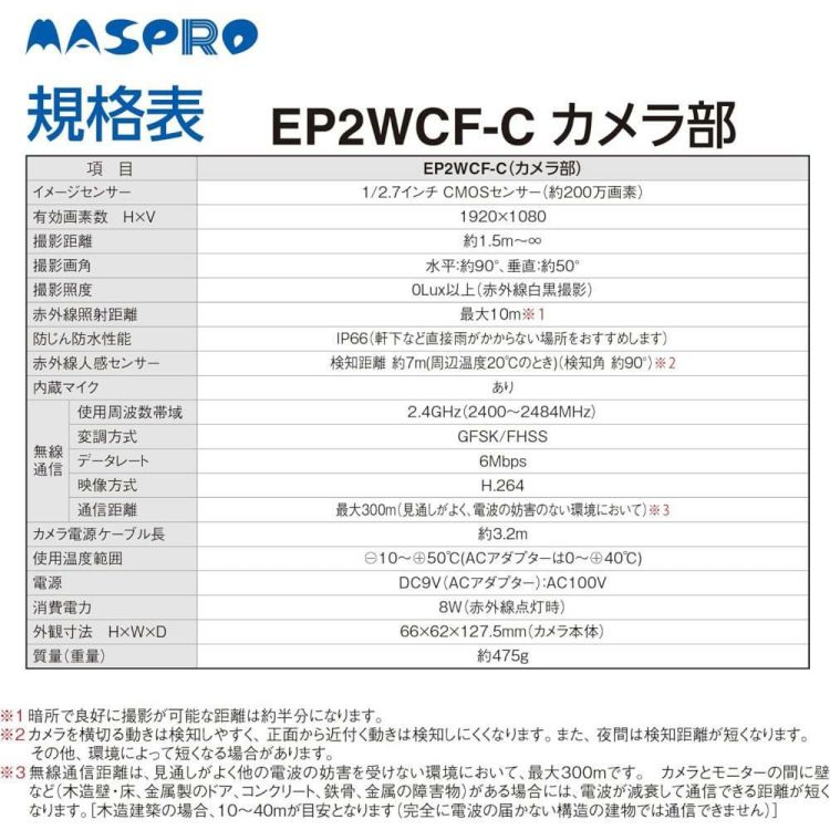 マスプロ電工 増設カメラ EP2WCF-C カメラのみ  ラッピング不可