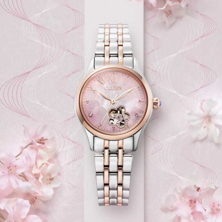 シチズンコレクション 腕時計 自動巻 メカニカル オープンハート 桜 限定 レディース 国内正規品 PR1044-87Y
