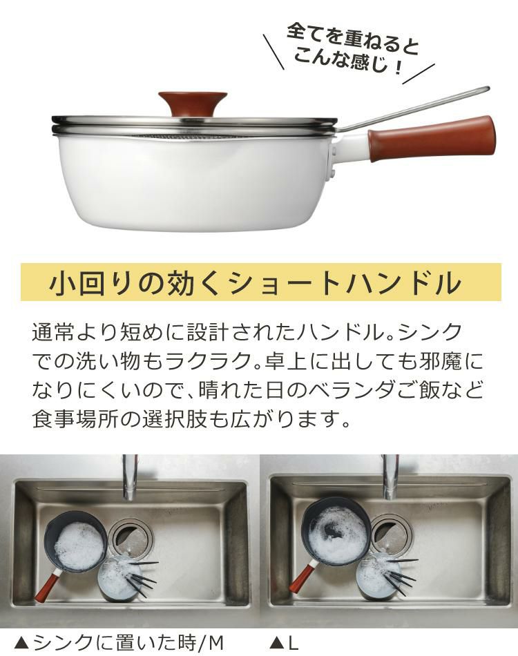 1台7役 / マルチパン トゥーメイドルチェ ToMaydolce Lサイズ 24cm RB-2166 [ IH・ガス火 対応 ]  ホワイト 白 ガラス蓋 フライパン 行平鍋 雪平鍋 片手鍋 ミルクパン 揚げ物 揚げ鍋 万能鍋 なべ  トゥメイドルチェ/和平フレイズ 食洗機不可
