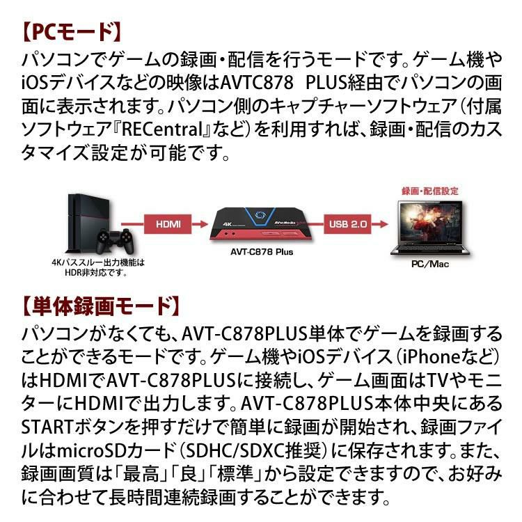 アバーメディア Live Gamer Portable 2 PLUS ゲームキャプチャーデバイス AVT-C878 PLUS HDMIケーブル 2m セット