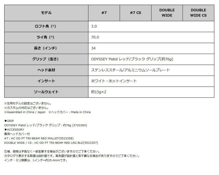 オデッセイ パター TRI-BEAM RED 34インチ #7/DW ダブルワイド  キャロウェイ ゴルフ