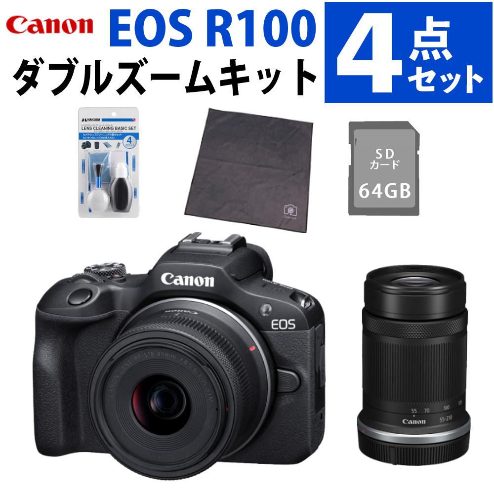 合計4点セット キヤノン ミラーレス一眼カメラ EOS R100・ダブルズームキット 6052C021
