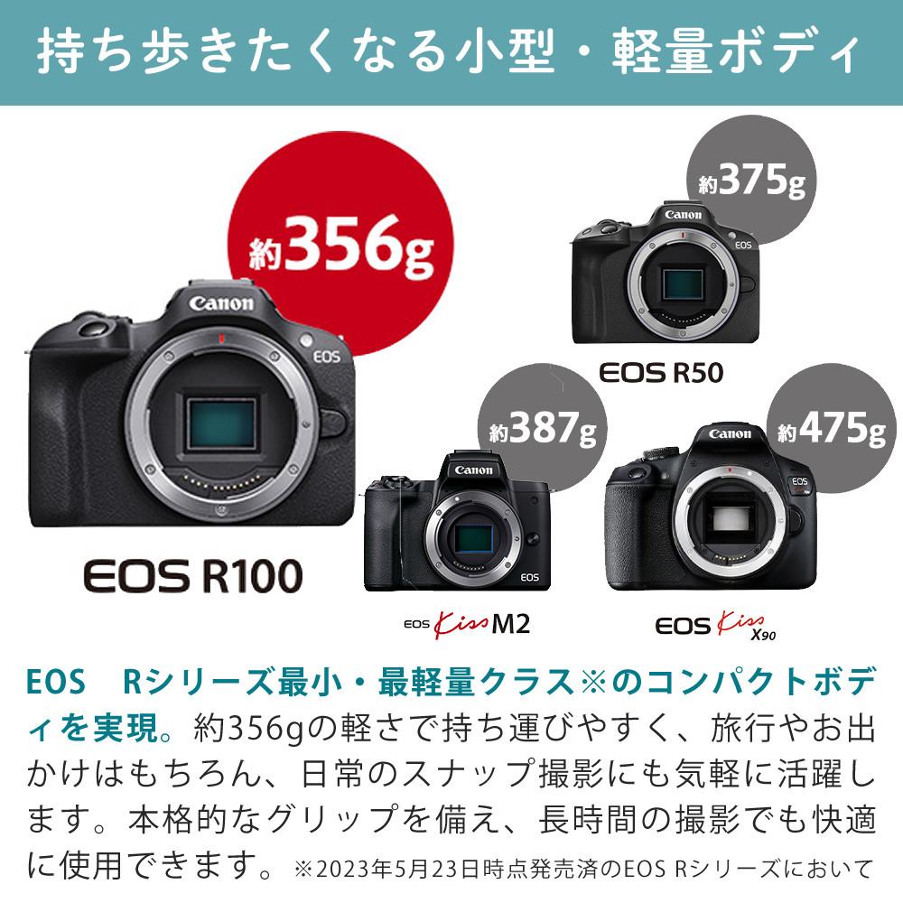 合計4点セット キヤノン ミラーレス一眼カメラ EOS R100・ダブルズームキット 6052C021