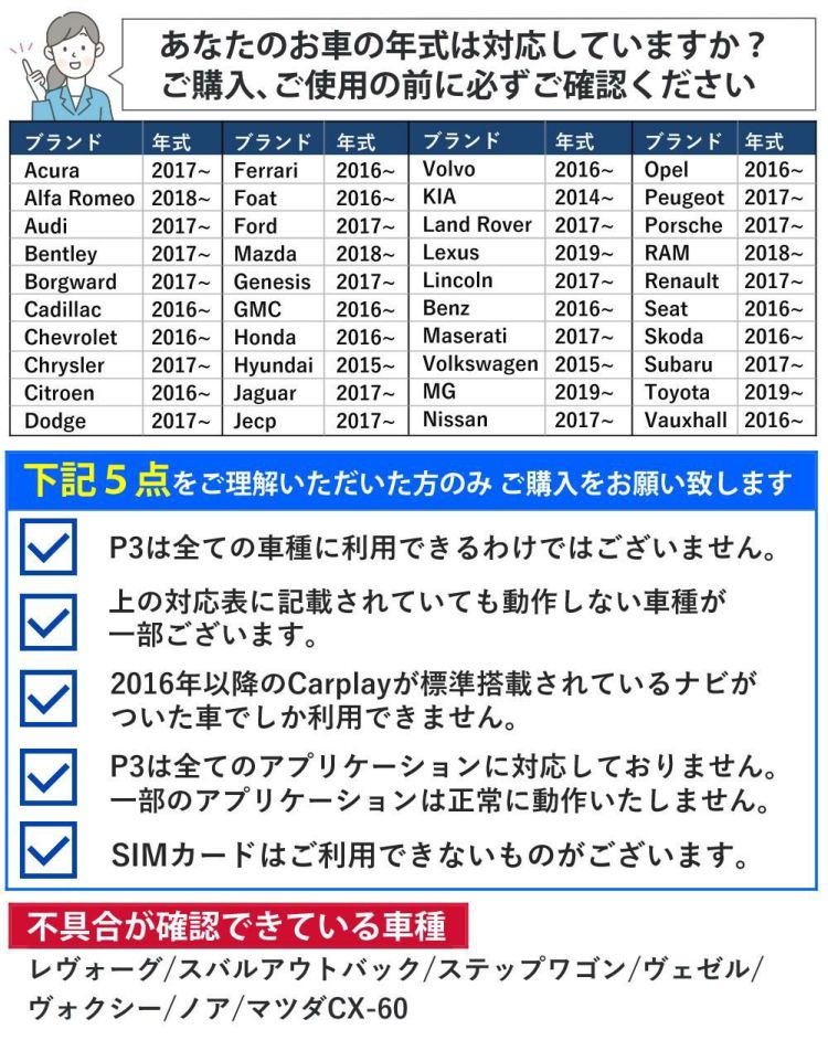 お車の車種、年式は必ずご確認下さい