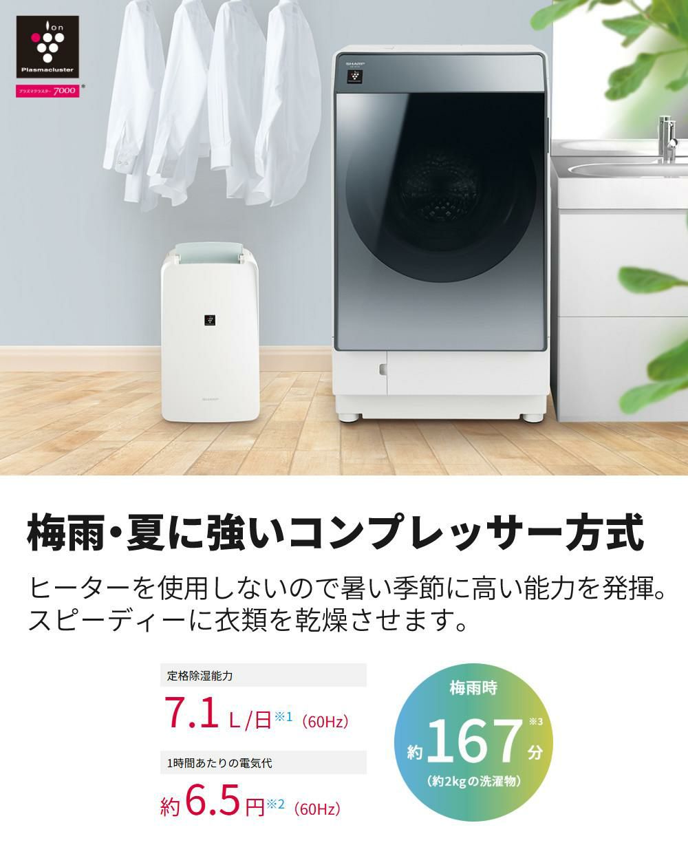シャープ 衣類乾燥除湿機 CV-R71-W ホワイト 衣類乾燥 除湿機 SHARP プラズマクラスター