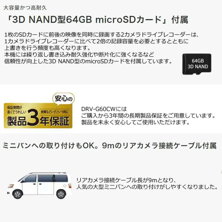 ドライブレコーダー  ケンウッド 360°録画対応2カメラドライブレコーダー  DRV-G60CW ラッピング不可  熨斗対応不可