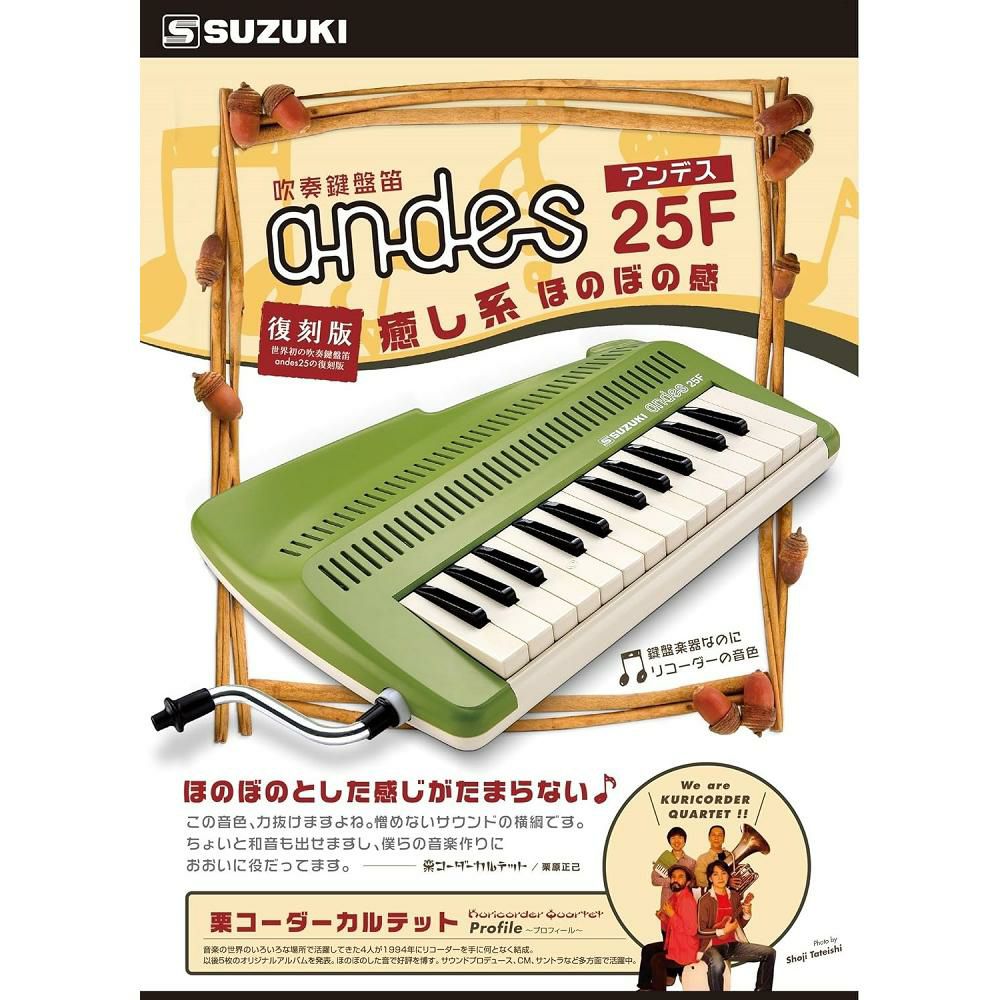 鍵盤 楽器 なのに笛の音   SUZUKI スズキ 鍵盤リコーダー アンデス andes 25F グリーン ラッピング不可