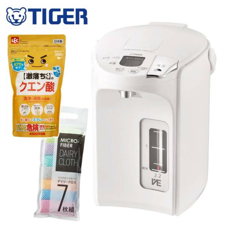 容量2.2L タイガー魔法瓶 蒸気レスVE電気まほうびん とく子さん PIP-G220WE アーバンホワイト 洗浄用クエン酸＆ふきんセット  ラッピング不可