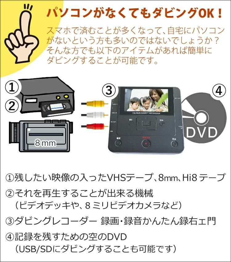 テレビ接続に便利なHDMIケーブル 2m 付き とうしょう ダビングレコーダー DMR-0720 ビデオテープ ビデオカメラ 想い出 思い出 整理 デジタル保存 デジタル化 DVD ダビング レコーダー CD USB 録画 録音 ダビングメディアレコーダー